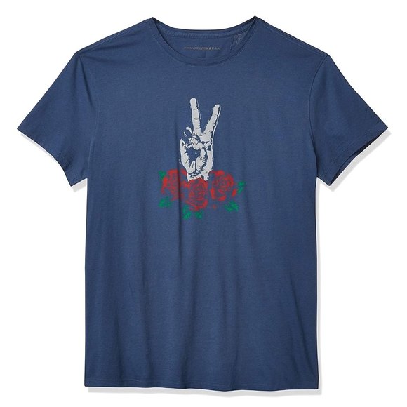 John Varvatos Peace Sign Roses Crew T-Shirt Blue - Picture 3 of 4